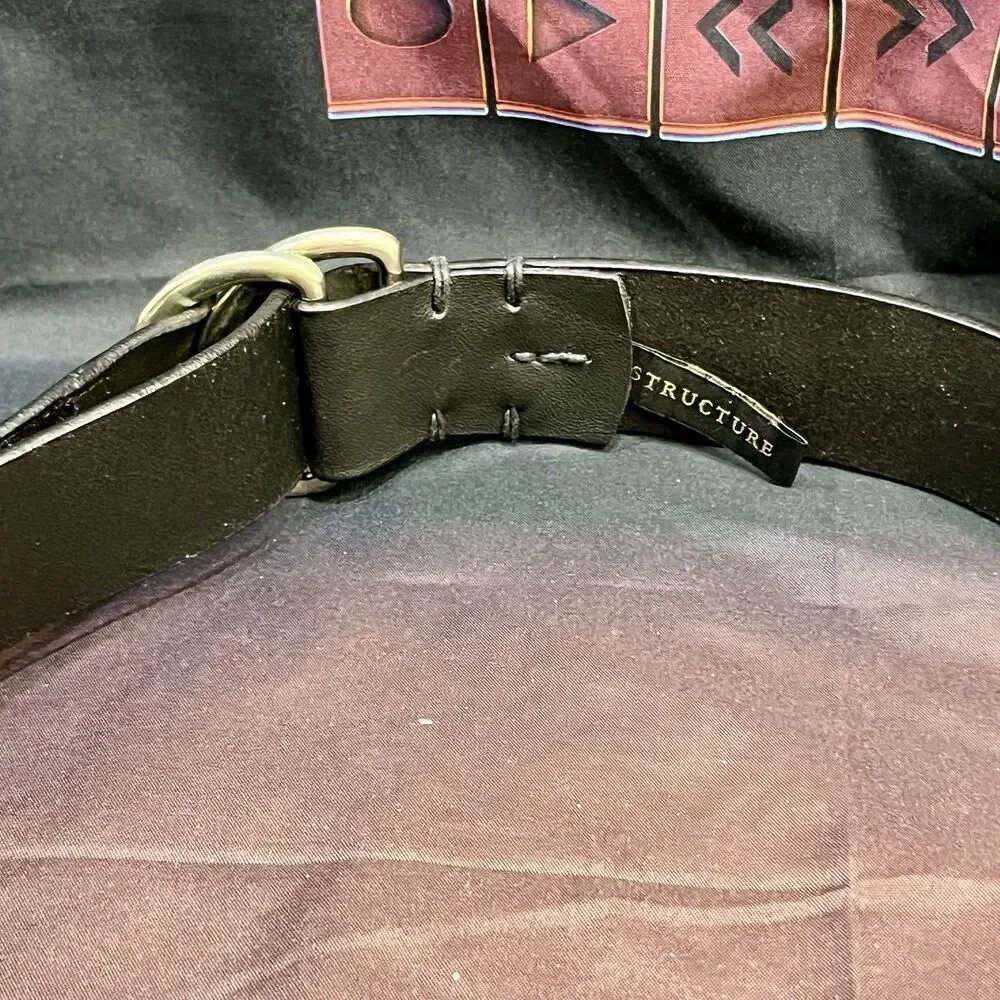 VINTAGE STRUCTURE Adjustable Belt Unisex Leather Silver Tone 33